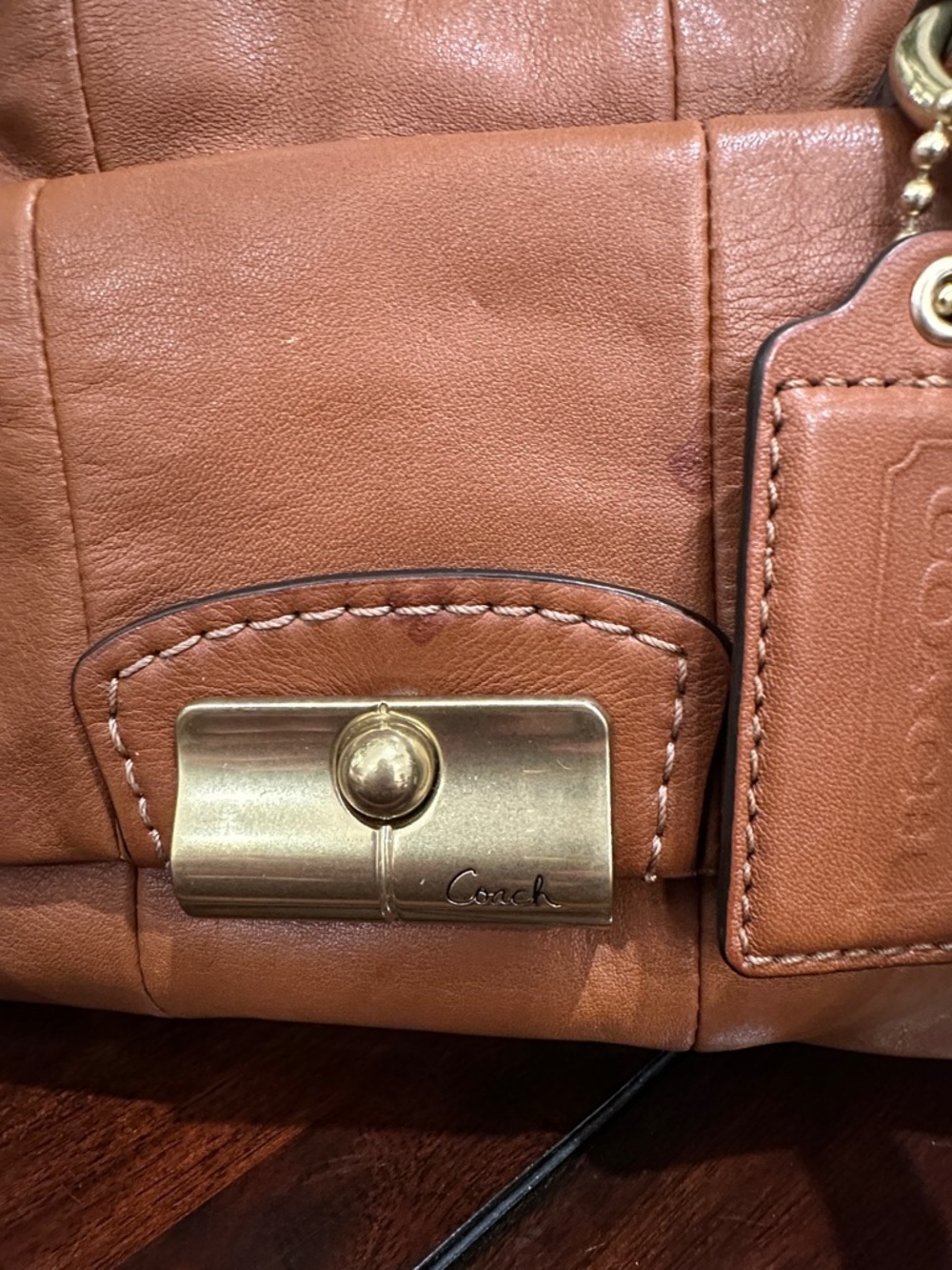COACH Kristin Tan Leather Satchel with Gold-Tone Hardware - Picture 3 of 16